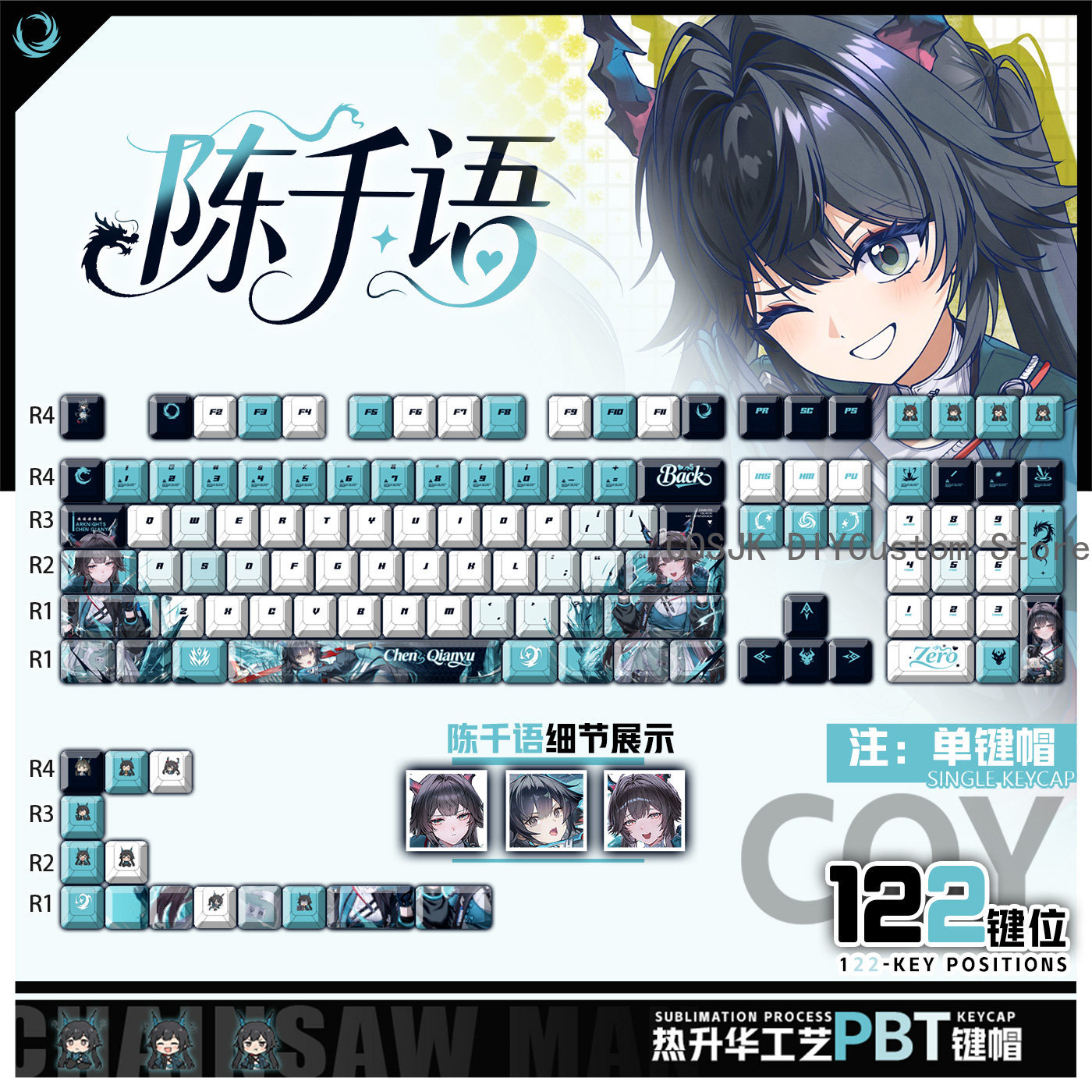 Gaming Keyboard Mechanical - Conjunto de 122 Teclas Anime Chen